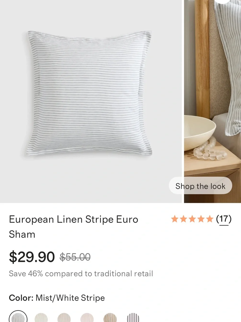 New Mist Striped European Linen Euro Sham - 30